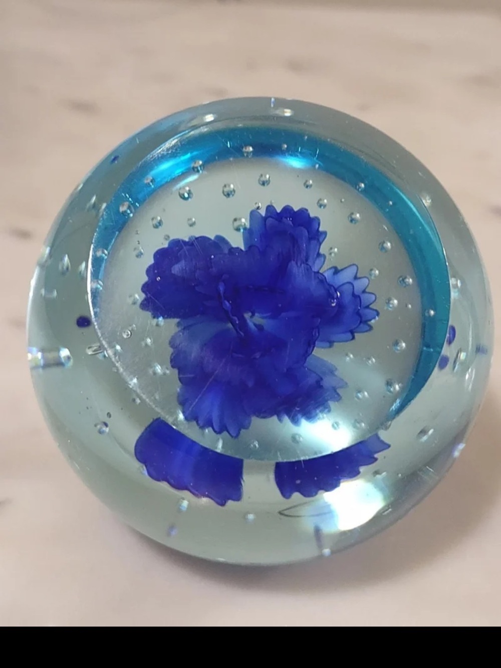 Blue Glass Floral Paperweight - Home Accents
